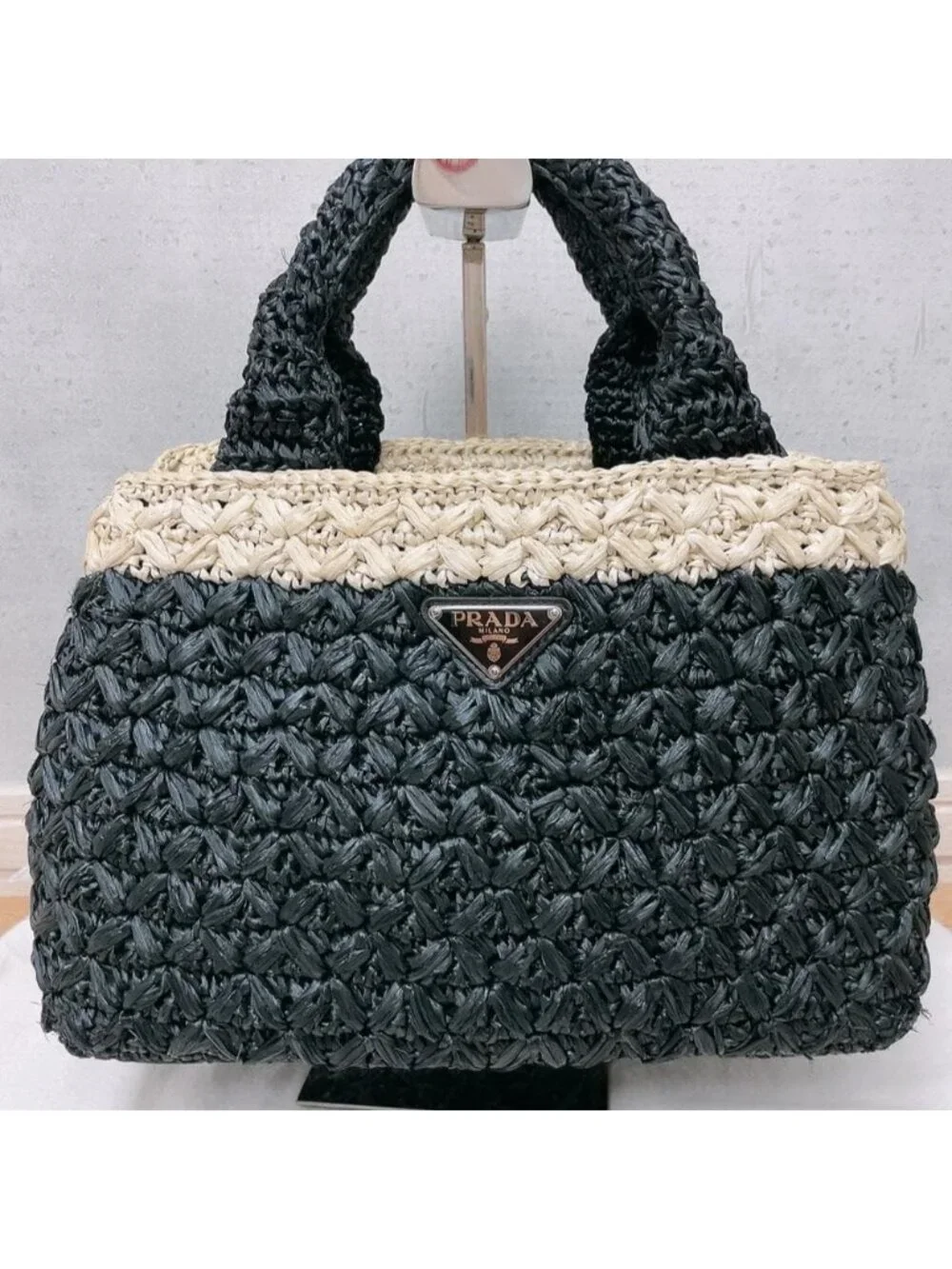 Prada Raffia Croquette Canapa Tote